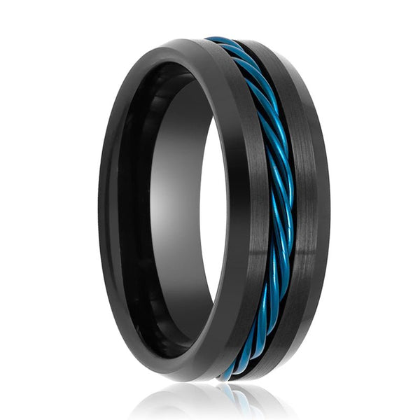 HAWK | Tungsten Ring Blue Rope Inlay - Rings - Aydins Jewelry - 1