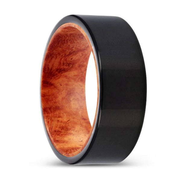 HAWKES | Red Burl Wood, Black Tungsten Ring, Shiny, Flat - Rings - Aydins Jewelry - 1