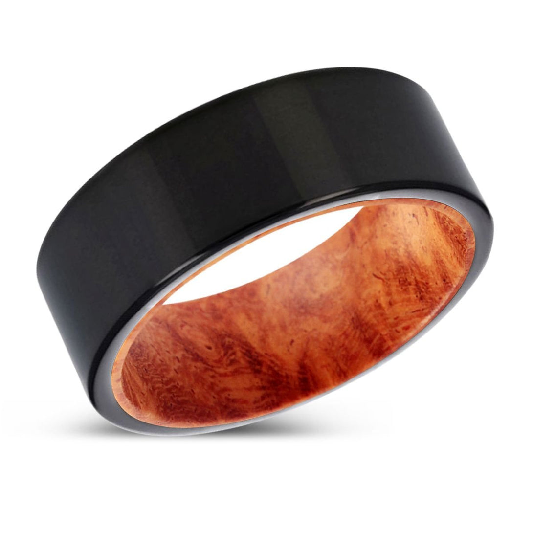 HAWKES | Red Burl Wood, Black Tungsten Ring, Shiny, Flat - Rings - Aydins Jewelry - 2