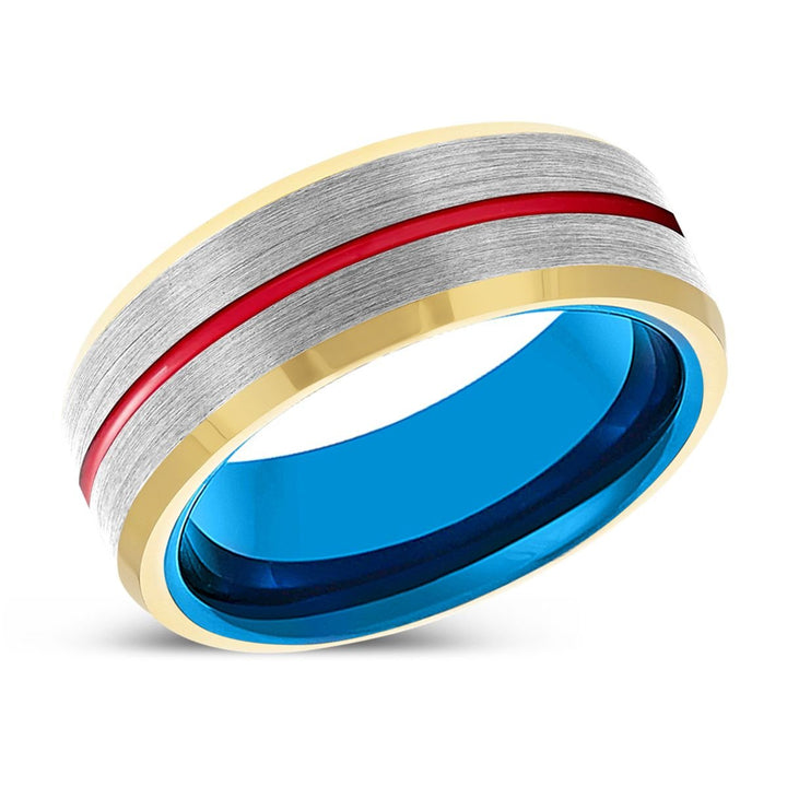 HAWKEYE | Blue Tungsten Ring, Silver Tungsten Ring, Red Groove, Gold Beveled Edge - Rings - Aydins Jewelry - 2