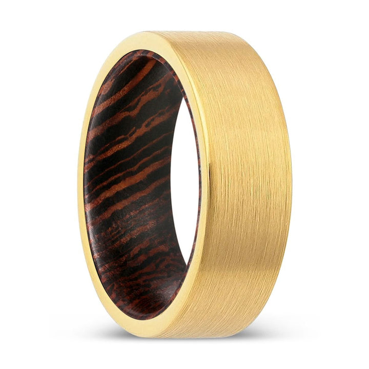 HAXVILLE | Wenge Wood, Gold Tungsten Ring, Brushed, Flat - Rings - Aydins Jewelry - 1