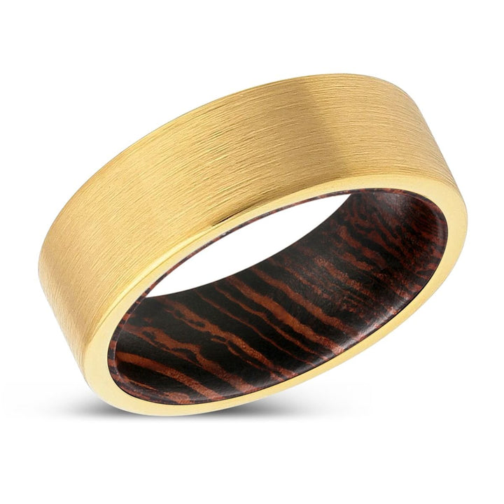 HAXVILLE | Wenge Wood, Gold Tungsten Ring, Brushed, Flat - Rings - Aydins Jewelry - 2