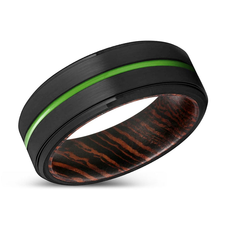 HAYWARD | Wenge Wood, Black Tungsten Ring, Green Groove, Stepped Edge - Rings - Aydins Jewelry - 2