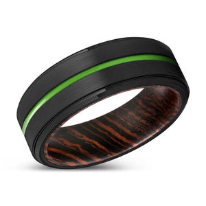 HAYWARD | Wenge Wood, Black Tungsten Ring, Green Groove, Stepped Edge - Rings - Aydins Jewelry - 2