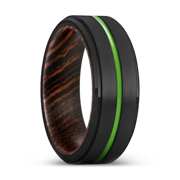 HAYWARD | Wenge Wood, Black Tungsten Ring, Green Groove, Stepped Edge - Rings - Aydins Jewelry - 1