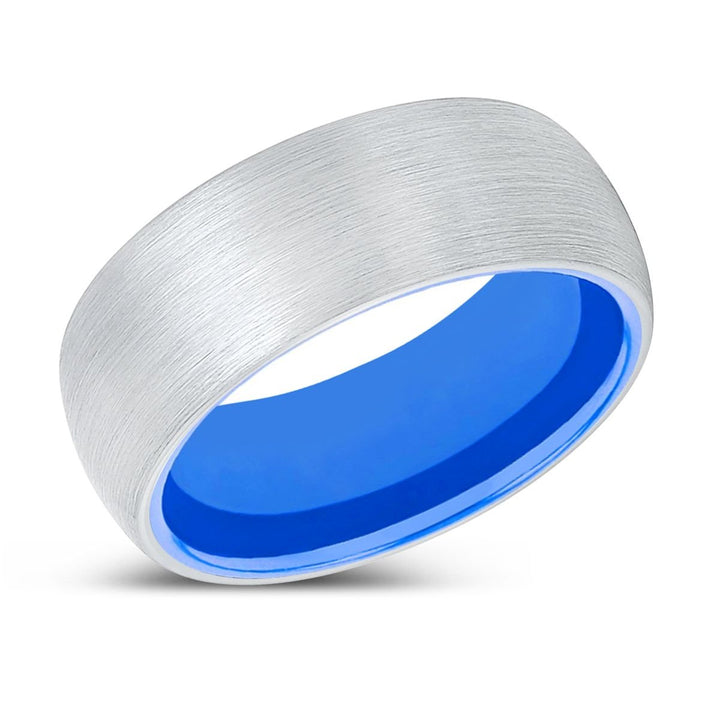 HEADMAN | Blue Ring, White Tungsten Ring, Brushed, Domed - Rings - Aydins Jewelry - 2