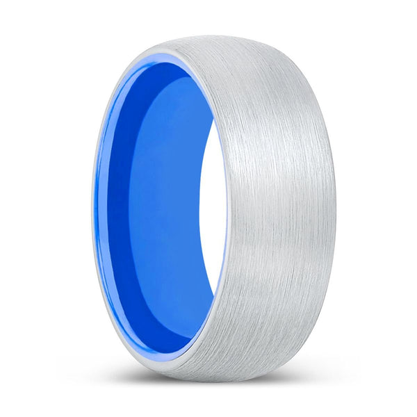 HEADMAN | Blue Ring, White Tungsten Ring, Brushed, Domed - Rings - Aydins Jewelry