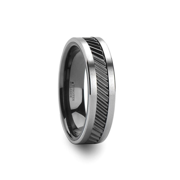 HELIX | Tungsten & Ceramic Ring Gear Teeth Pattern - Rings - Aydins Jewelry - 1