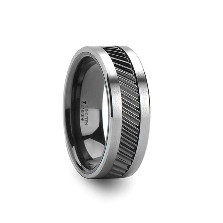 HELIX | Tungsten & Ceramic Ring Gear Teeth Pattern - Rings - Aydins Jewelry - 3