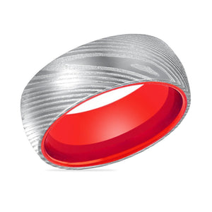 HIBISCUS | Red Ring, Silver Damascus Steel, Domed - Rings - Aydins Jewelry - 2