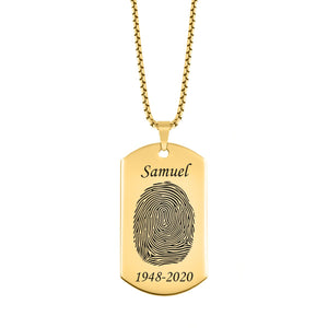High Polished Stainless Steel Fingerprint Dog Tag Necklace - Pendant > Fingerprint Necklace > Fingerprint Jewelry > Memorial Jewelry > Stainless Steel Fingerprint Necklace > Fingerprint Charm > Signature Jewelry > Photo Pendant > Real Photo Jewelry > - Aydins Jewelry - 3