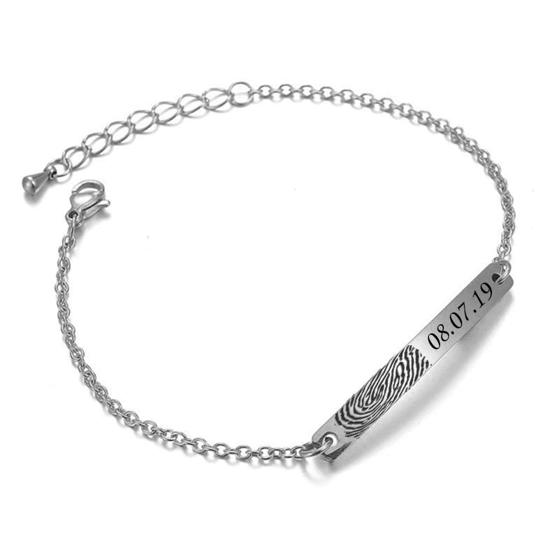 High Polished Stainless Steel Fingerprint Womens Bracelet - Bracelet > Fingerprint Bracelet > Fingerprint Jewelry > Memorial Jewelry > Stainless Steel Fingerprint Bracelet > Fingerpeint Womens Bracelet > Signature Jewelry - Aydins Jewelry - 4