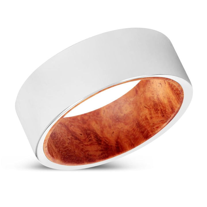 HILARIO | Red Burl Wood, Silver Tungsten Ring, Shiny, Flat - Rings - Aydins Jewelry - 2