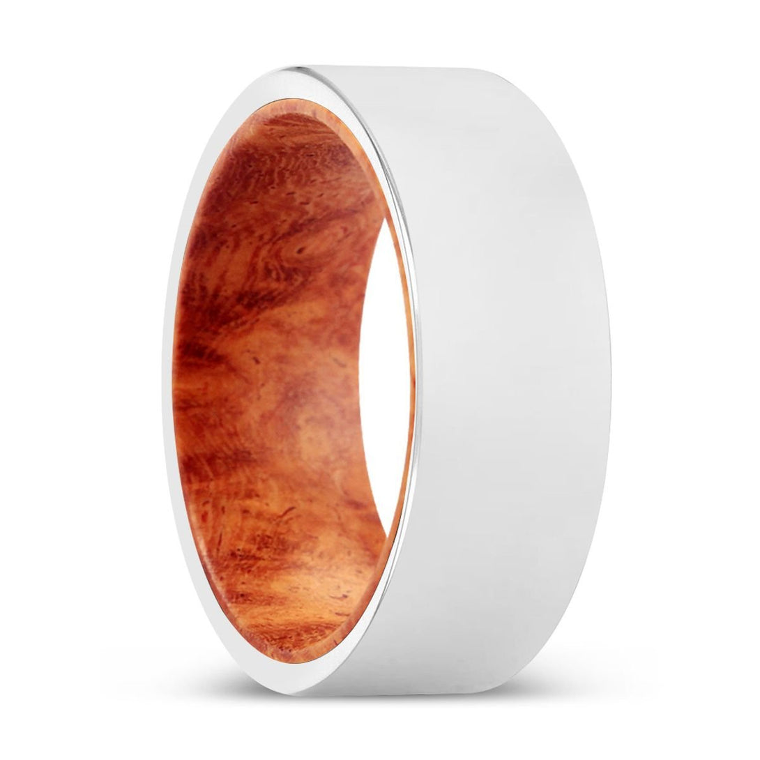 HILARIO | Red Burl Wood, Silver Tungsten Ring, Shiny, Flat - Rings - Aydins Jewelry - 1