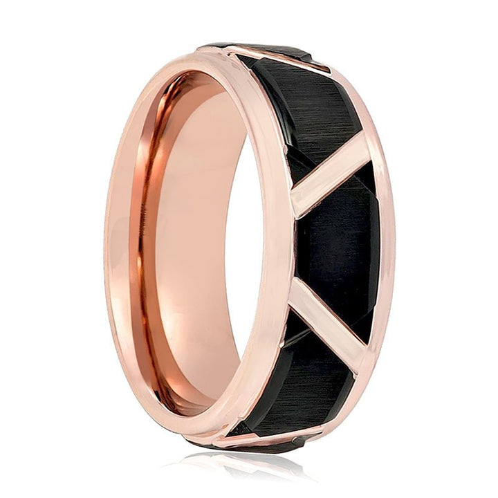 HILVEN | Tungsten Ring Trapezoid & Rose Gold Groove - Rings - Aydins Jewelry - 1