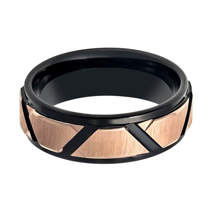 HILVEN | Tungsten Ring Trapezoid & Rose Gold Groove - Rings - Aydins Jewelry - 2