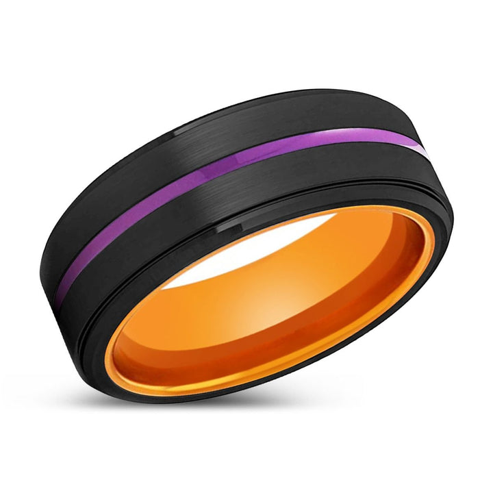 HOBART | Orange Ring, Black Tungsten Ring, Purple Groove, Stepped Edge - Rings - Aydins Jewelry - 2