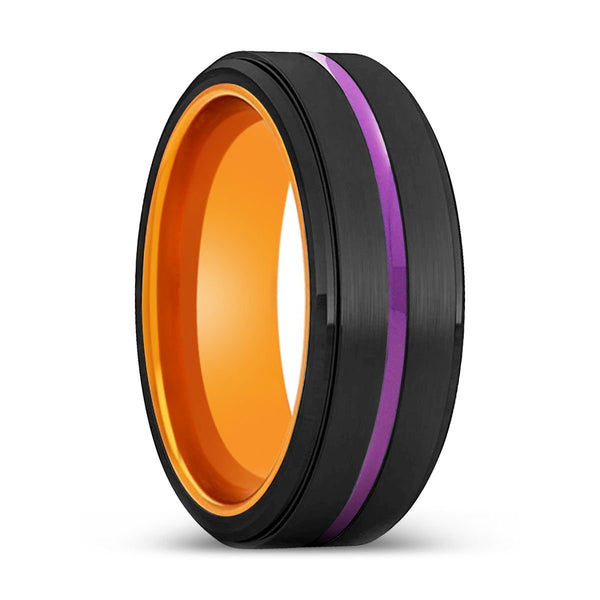 HOBART | Orange Ring, Black Tungsten Ring, Purple Groove, Stepped Edge - Rings - Aydins Jewelry - 1