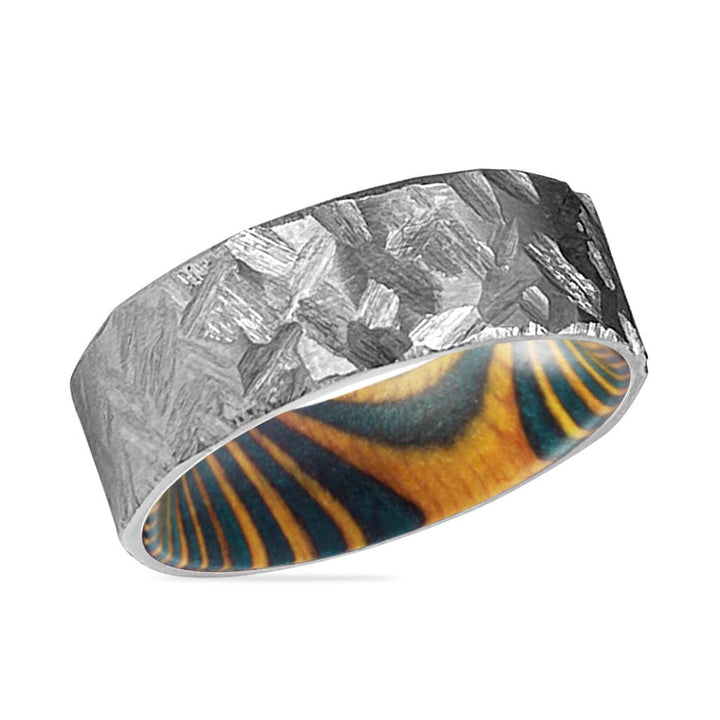 HOLLOW | Green and Yellow Wood, Silver Titanium Ring, Hammered, Flat - Rings - Aydins Jewelry - 2