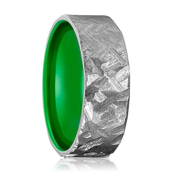 HORNET | Green Ring, Silver Titanium Ring, Hammered, Flat - Rings - Aydins Jewelry - 1