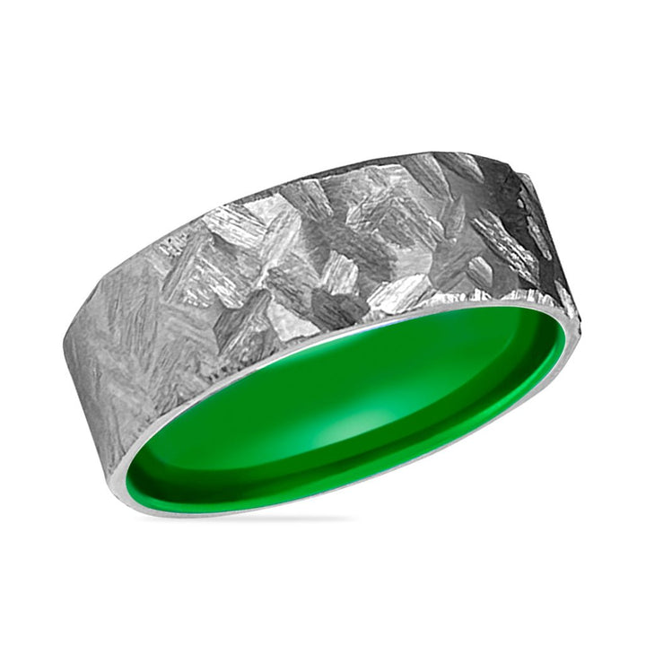 HORNET | Green Ring, Silver Titanium Ring, Hammered, Flat - Rings - Aydins Jewelry