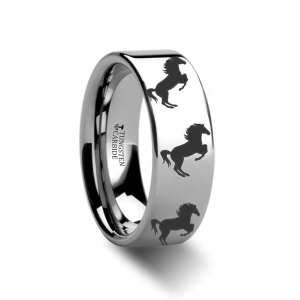 Animal Design Ring - Horse Hind Legs Print  -  Laser Engraved - Flat Tungsten Ring - 4mm - 6mm - 8mm - 10mm - 12mm - Rings - Aydins_Jewelry