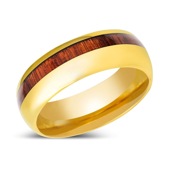 HUBERT | Gold Tungsten Ring, Koa Wood Inlay, Domed - Rings - Aydins Jewelry - 2