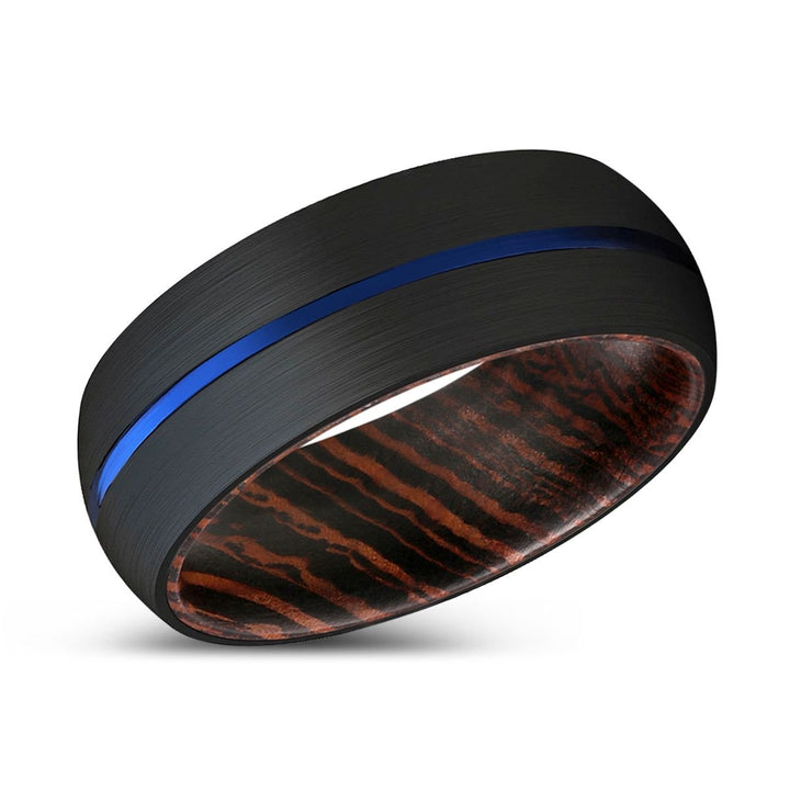 HUBS | Wenge Wood, Black Tungsten Ring, Blue Groove, Domed - Rings - Aydins Jewelry - 2