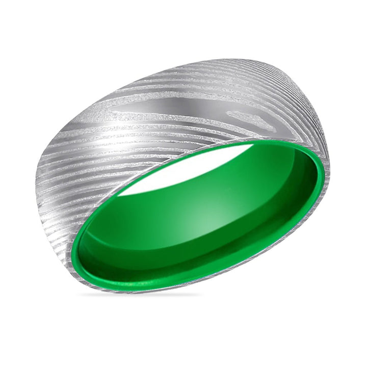 HULK | Green Ring, Silver Damascus Steel, Domed - Rings - Aydins Jewelry - 2