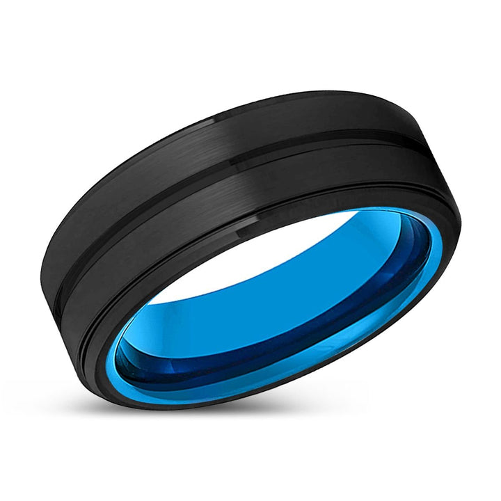 HUNTER | Blue Tungsten Ring, Black Tungsten Ring, Grooved, Stepped Edge - Rings - Aydins Jewelry - 2