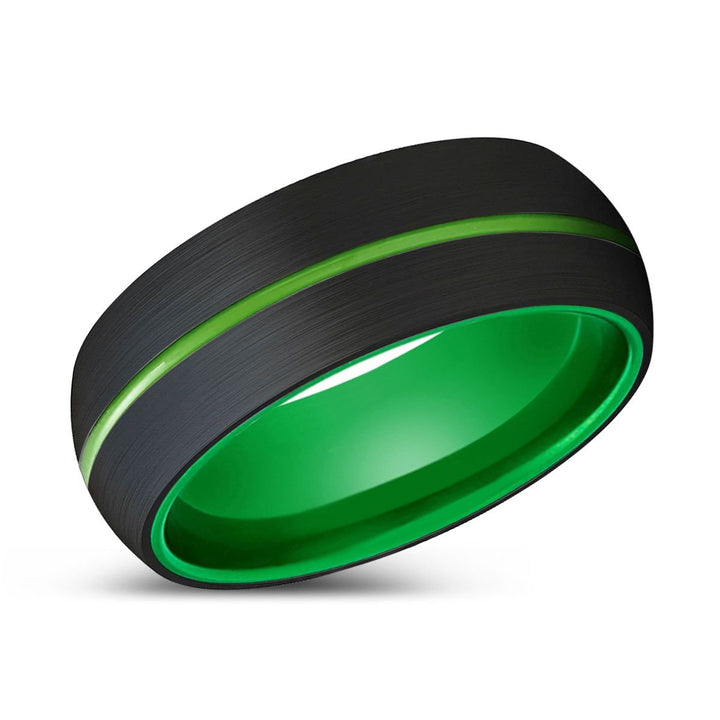 HURLEY | Green Ring, Black Tungsten Ring, Green Groove, Domed - Rings - Aydins Jewelry - 2