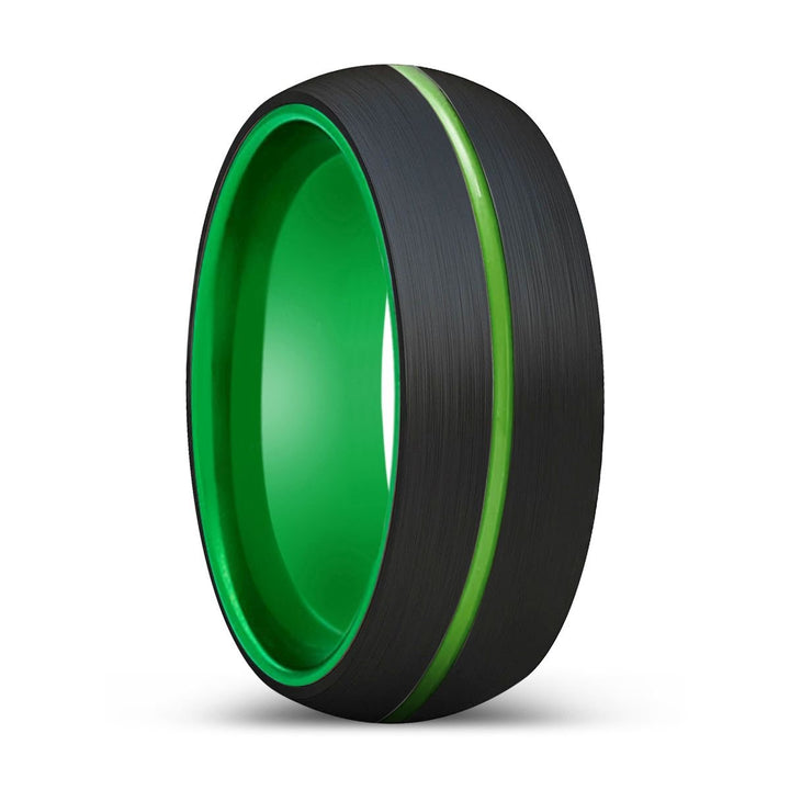 HURLEY | Green Ring, Black Tungsten Ring, Green Groove, Domed - Rings - Aydins Jewelry - 1