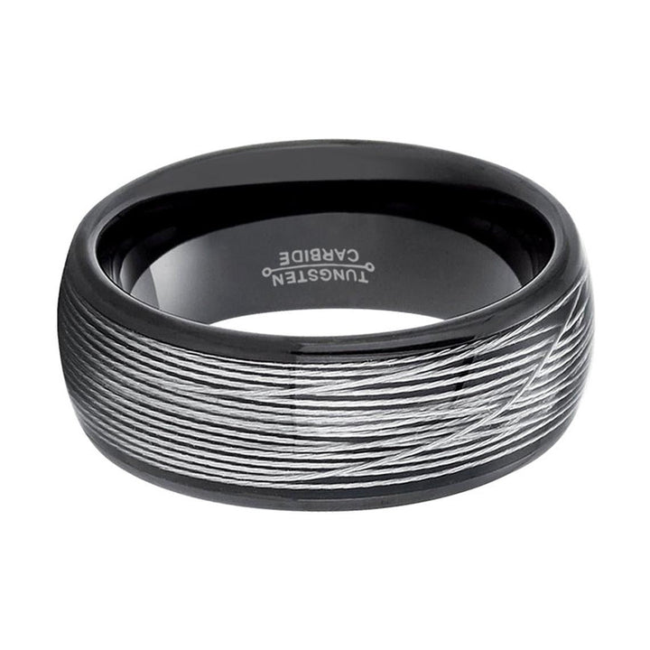 HURRICANE | Black Tungsten Ring, Silver Rolled Wire, Domed - Rings - Aydins Jewelry - 2