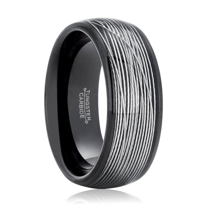 HURRICANE | Black Tungsten Ring, Silver Rolled Wire, Domed - Rings - Aydins Jewelry - 1