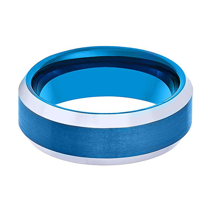 HYDRO | Blue Tungsten Ring, Brushed, Silver Beveled Edge - Rings - Aydins Jewelry - 2