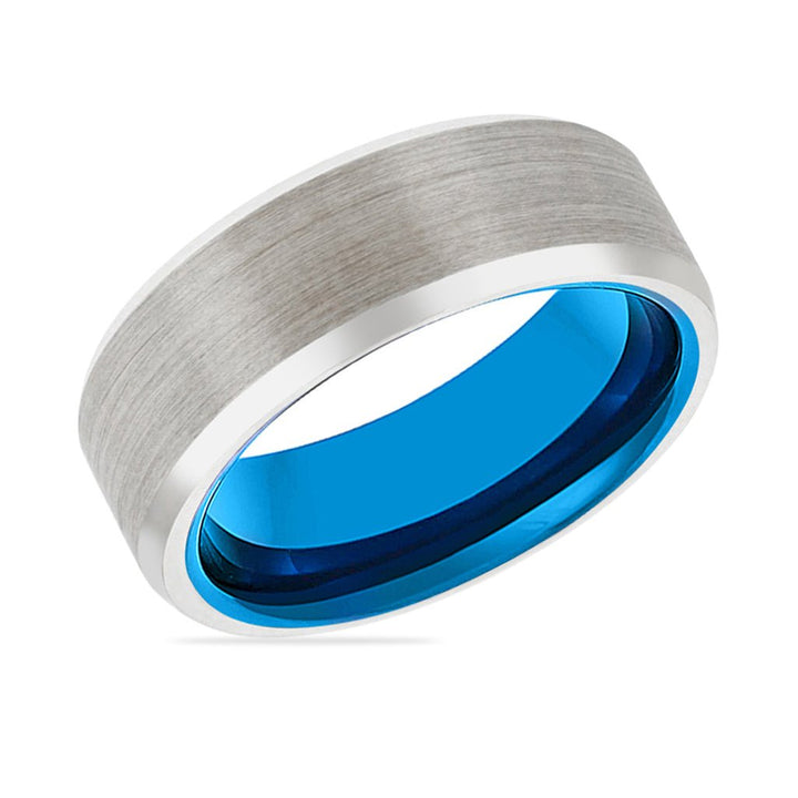 IBIZA | Blue Tungsten Ring, Silver Tungsten Ring, Brushed, Beveled - Rings - Aydins Jewelry - 2