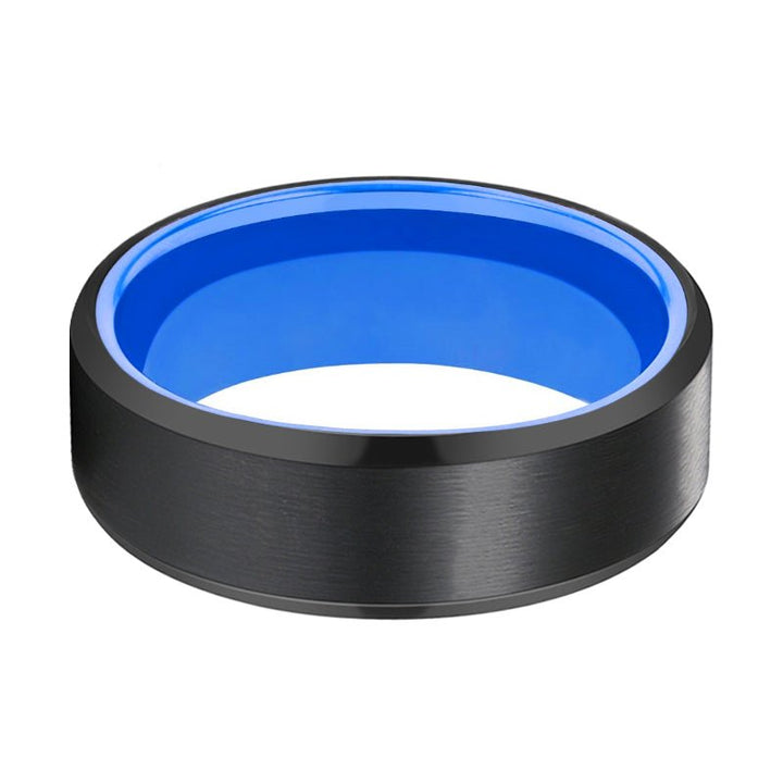 ICECUBE | Blue Ring, Black Tungsten Ring, Brushed, Beveled - Rings - Aydins Jewelry - 2