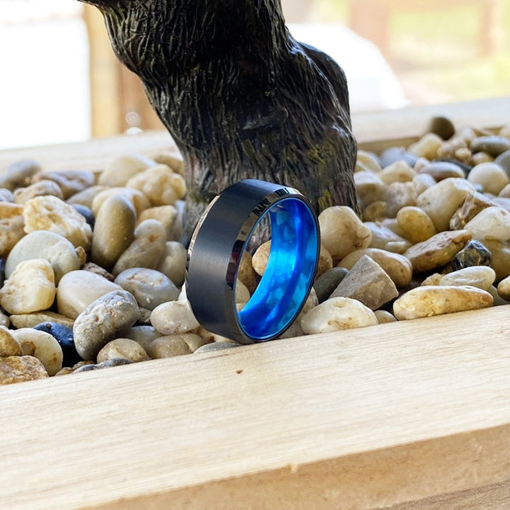 ICECUBE | Blue Ring, Black Tungsten Ring, Brushed, Beveled - Rings - Aydins Jewelry - 5
