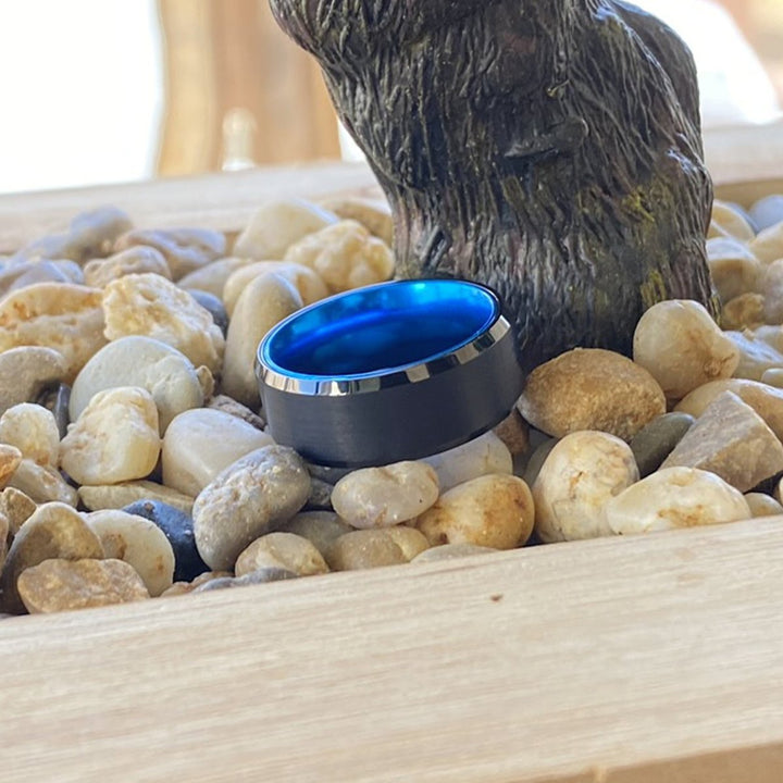 ICECUBE | Blue Ring, Black Tungsten Ring, Brushed, Beveled - Rings - Aydins Jewelry