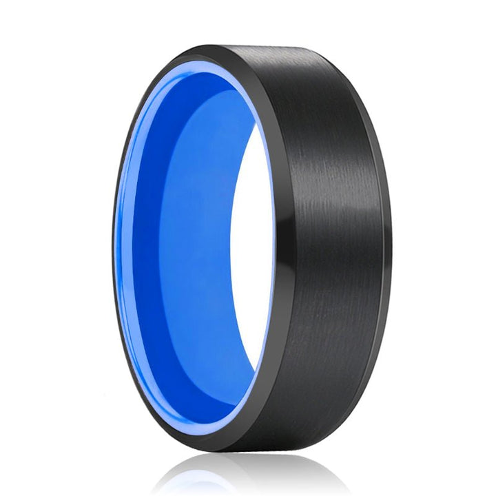 ICECUBE | Blue Ring, Black Tungsten Ring, Brushed, Beveled - Rings - Aydins Jewelry