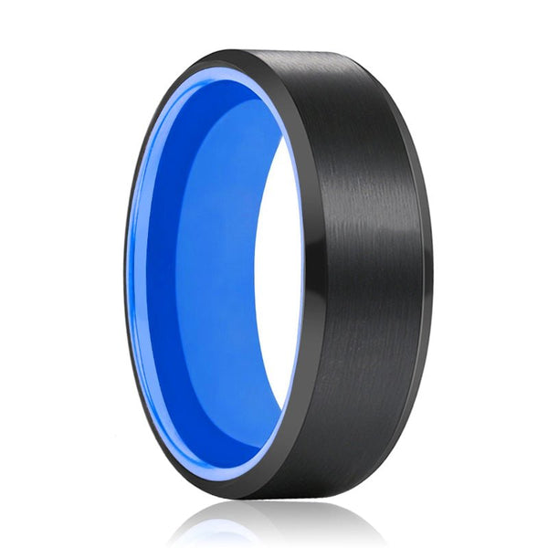ICECUBE | Blue Ring, Black Tungsten Ring, Brushed, Beveled - Rings - Aydins Jewelry - 1