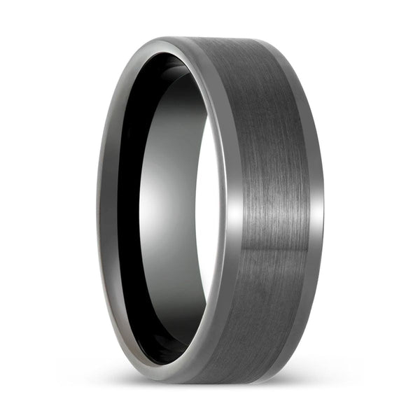 IGNITION - Gun Metal Tungsten Ring, Brushed Center & Polished Edges, Flat - Rings - Aydins Jewelry