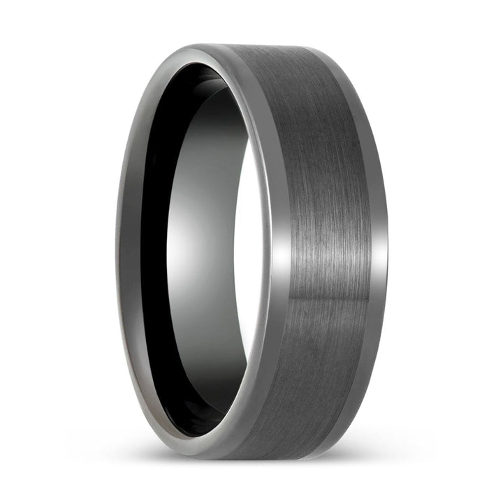IGNITION - Gun Metal Tungsten Ring, Brushed Center & Polished Edges, Flat - Rings - Aydins Jewelry - 1