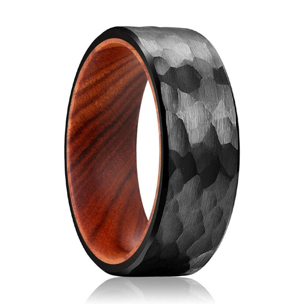 IMPERIAL | IRON Wood, Black Tungsten Ring, Hammered, Flat - Rings - Aydins Jewelry - 1