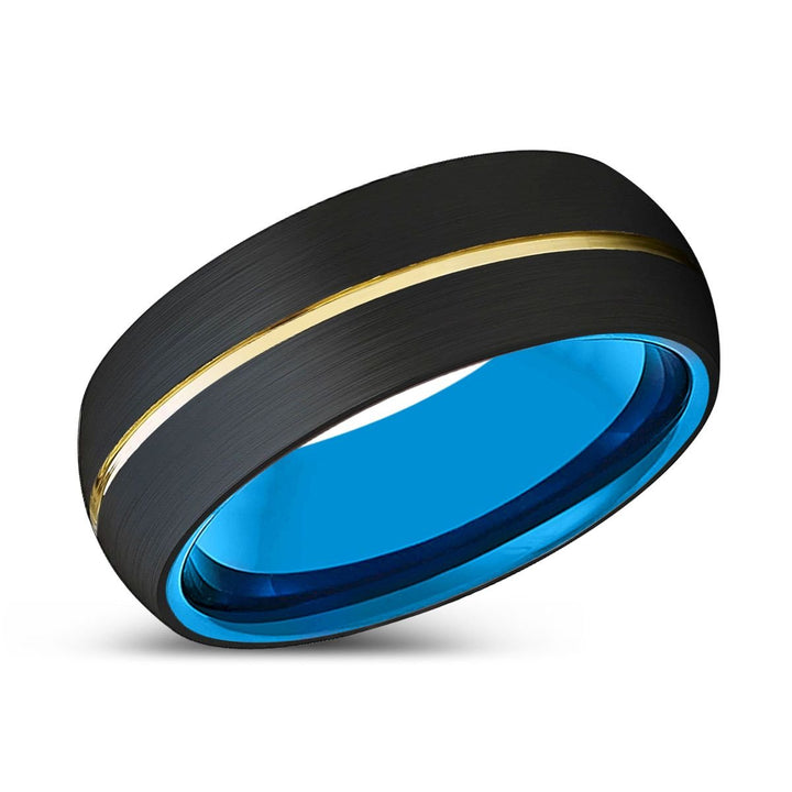 IMRICH | Blue Tungsten Ring, Black Tungsten Ring, Gold Groove, Domed - Rings - Aydins Jewelry - 2