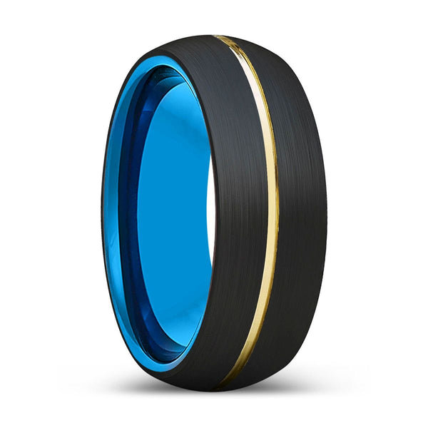 IMRICH | Blue Tungsten Ring, Black Tungsten Ring, Gold Groove, Domed - Rings - Aydins Jewelry - 1