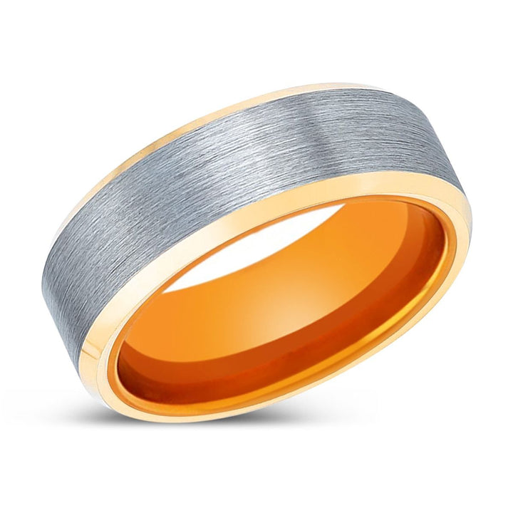 INFERNO | Orange Ring, Brushed, Silver Tungsten Ring, Gold Beveled Edges - Rings - Aydins Jewelry - 2
