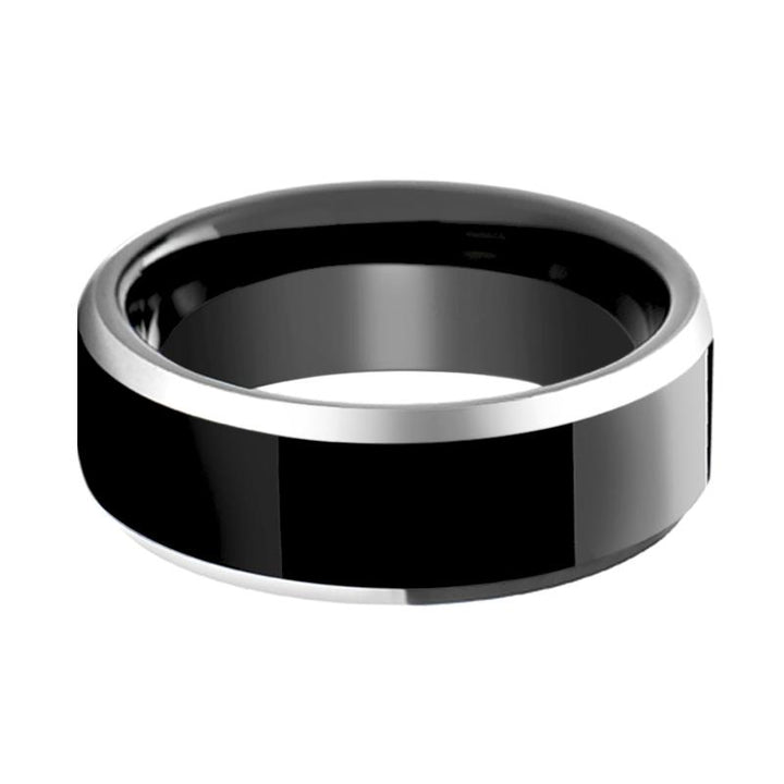 INFERNO | Black Tungsten Ring, High Polished, Silver Beveled - Rings - Aydins Jewelry - 2