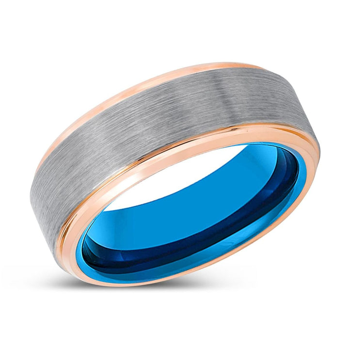 INFILTRATOR | Blue Tungsten Ring, Silver Tungsten Ring, Brushed, Rose Gold Stepped Edge - Rings - Aydins Jewelry - 2