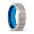 INFILTRATOR | Blue Tungsten Ring, Silver Tungsten Ring, Brushed, Rose Gold Stepped Edge - Rings - Aydins Jewelry - 1